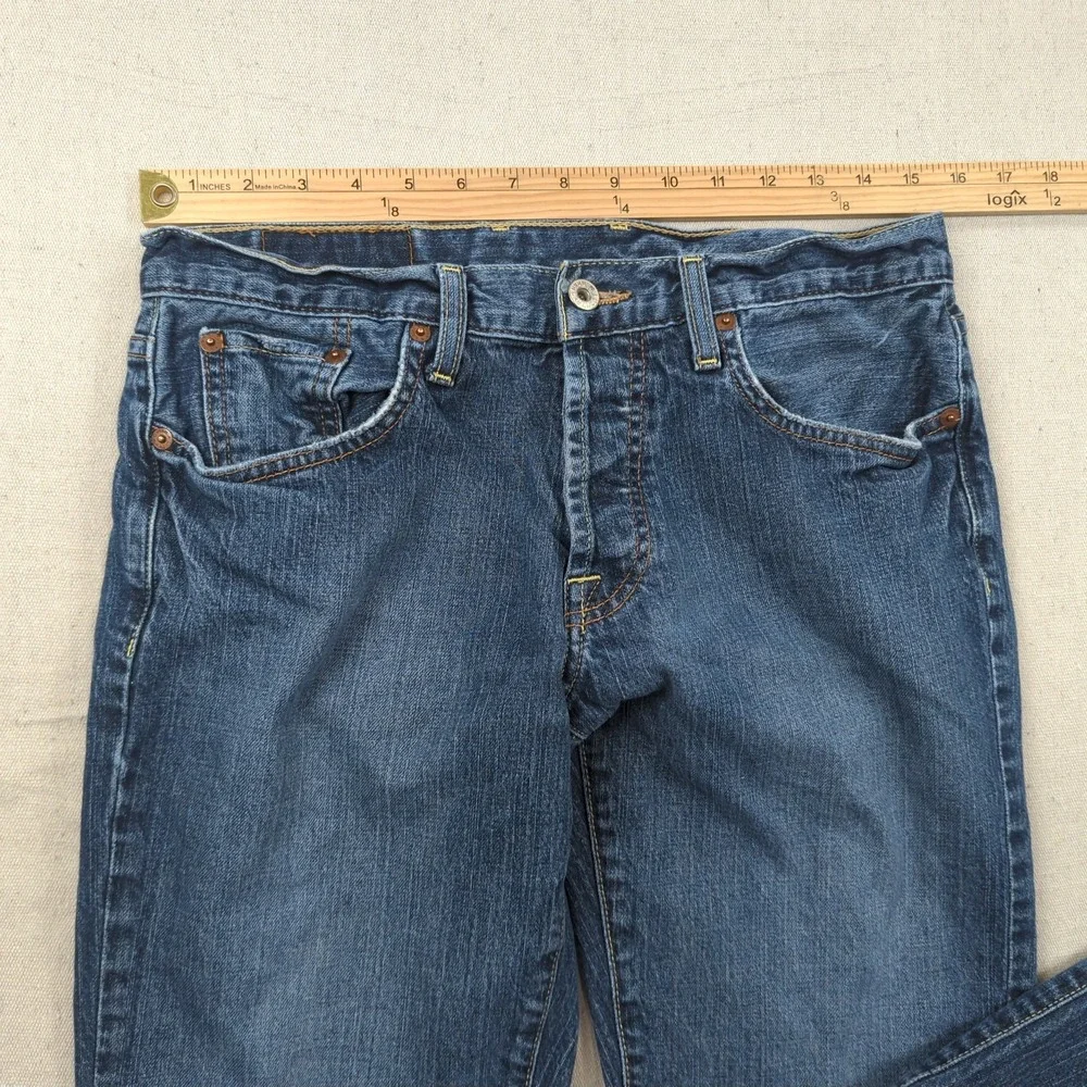 Lucky Brand Jeans Mens 30x31 Blue Slim Boot Cut Buton Fly Western Distressed